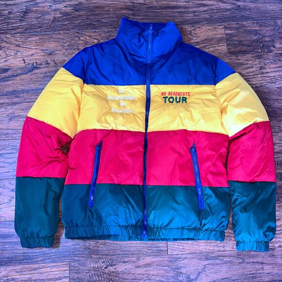 RARE Deadbeats Tour Unbranded Colorblock Puffer Jacket Zip Festival EDM Jacket - Picture 12 of 12